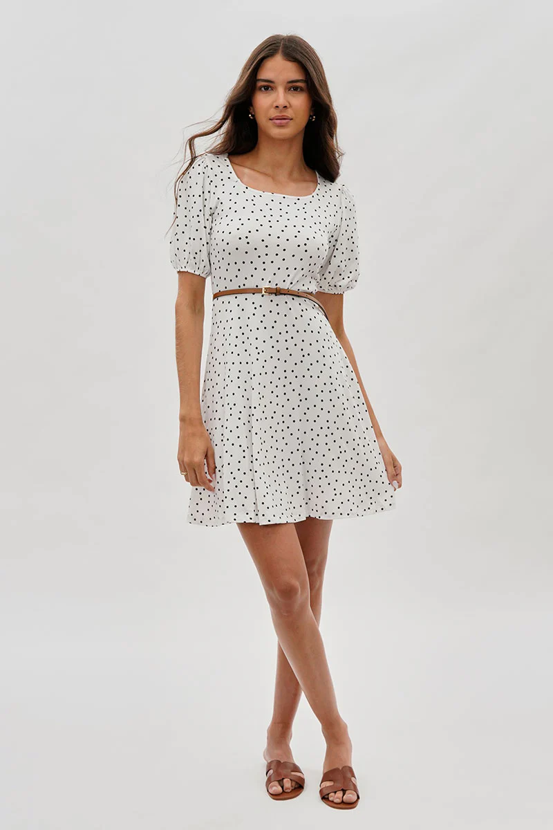 Costa Blanca Polka Dot Print Square Neck Day Dress - White - Image 5