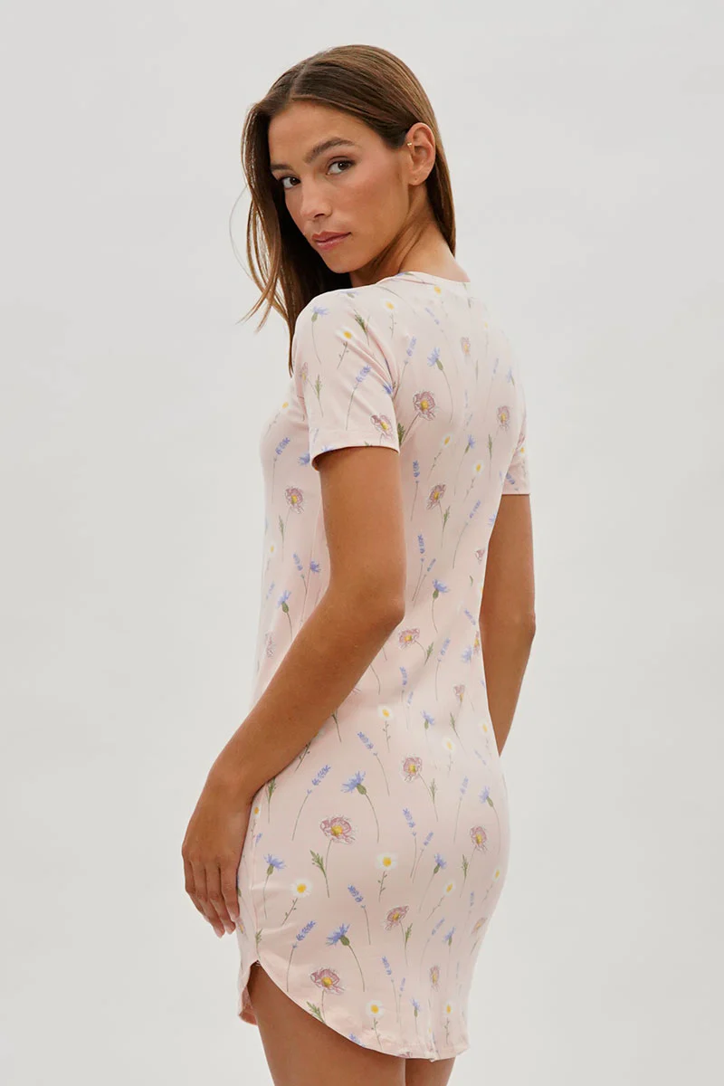 Runaway Bay Floral Short Sleeve Henley Day Dress - Pink - Image 3