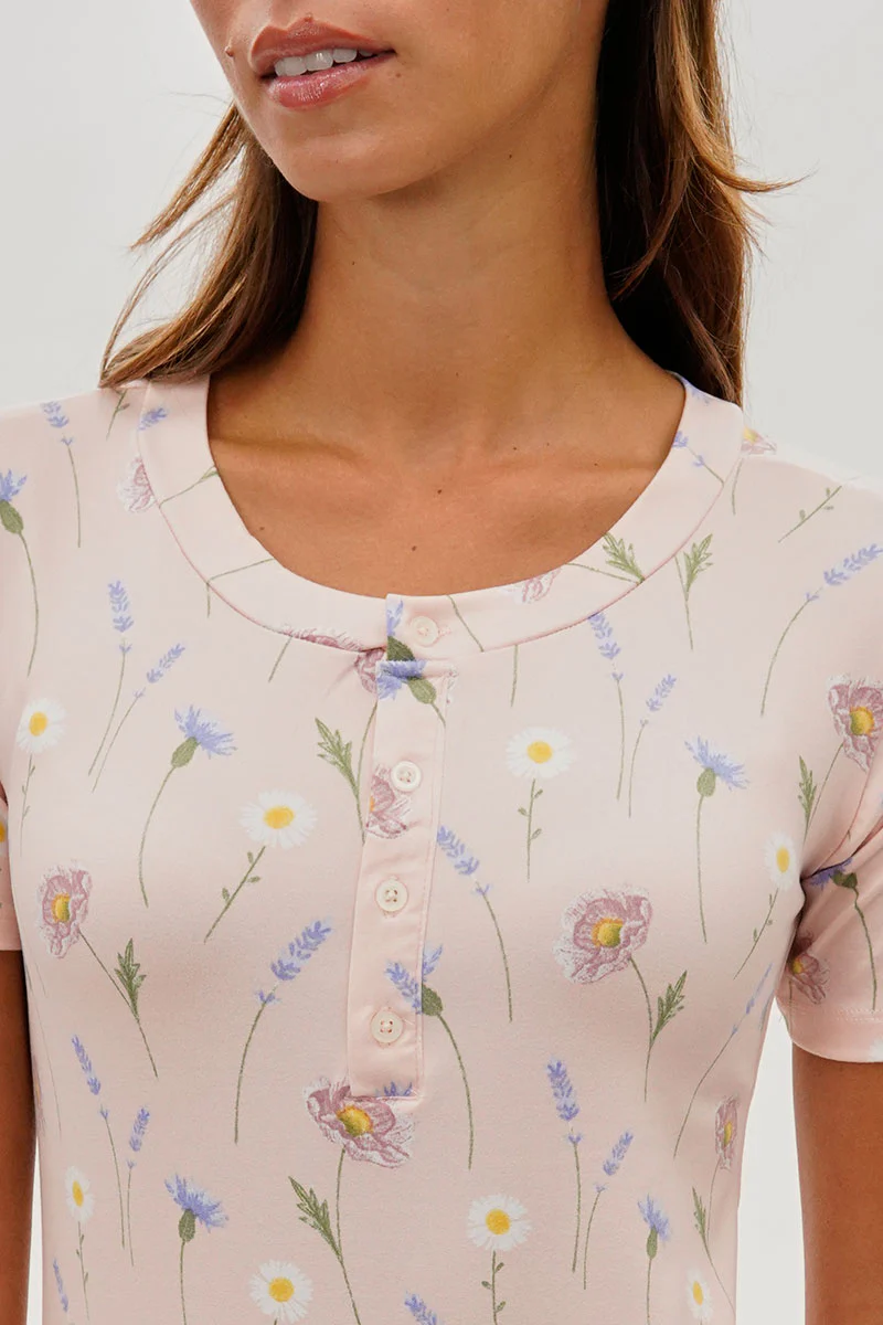 Runaway Bay Floral Short Sleeve Henley Day Dress - Pink - Image 4