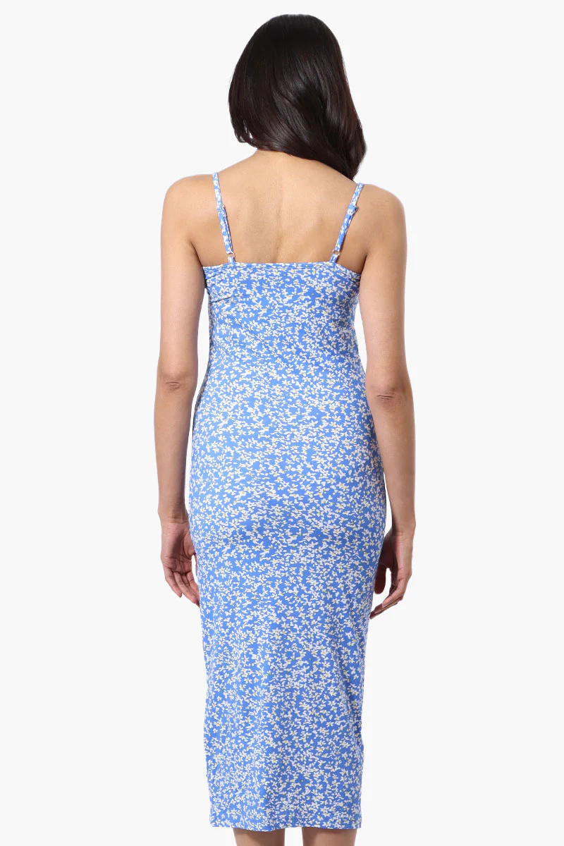 Majora Floral Button Down Midi Dress - Blue - Image 3