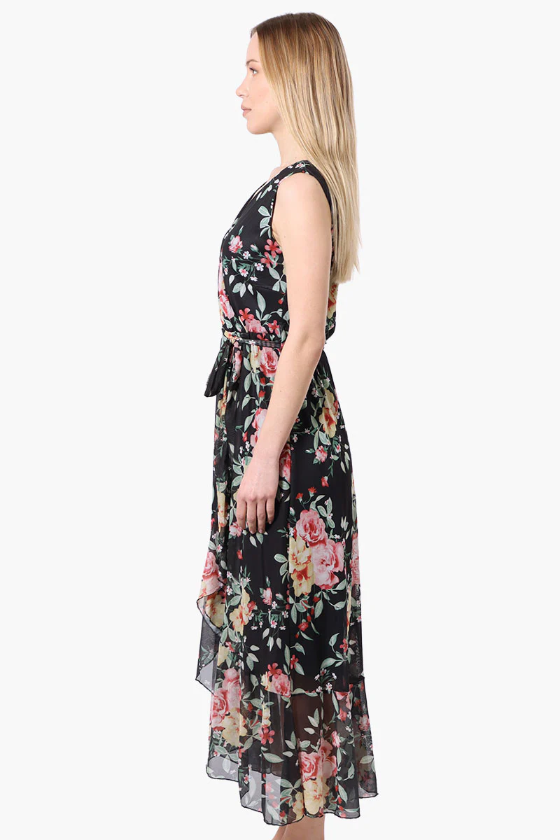 Costa Blanca Floral Crossover Belted Maxi Dress - Black - Image 2