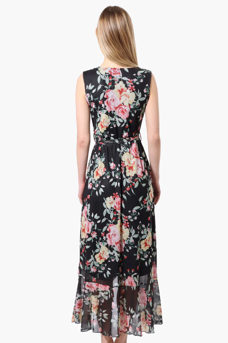 Costa Blanca Floral Crossover Belted Maxi Dress - Black - Image 3