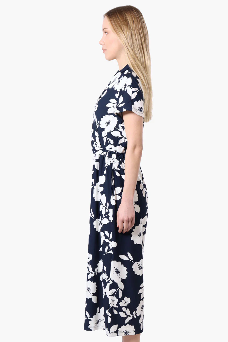 Beechers Brook Floral Short Sleeve Crossover Jumpsuit - Navy - Image 2