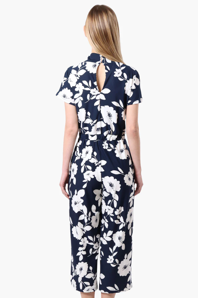 Beechers Brook Floral Short Sleeve Crossover Jumpsuit - Navy - Image 3