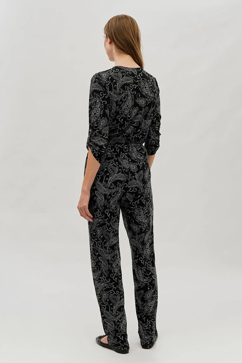 International INC Company Paisley Print Half Zip Jumpsuit - Black - Image 3