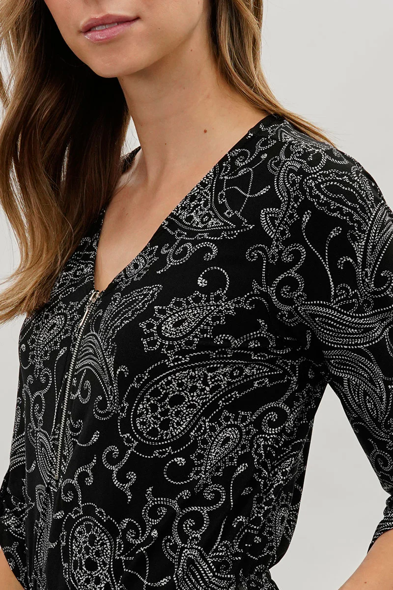 International INC Company Paisley Print Half Zip Jumpsuit - Black - Image 4
