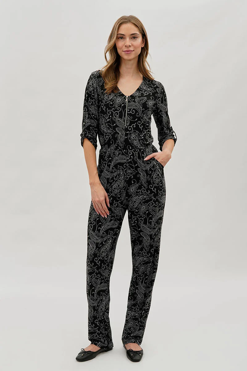 International INC Company Paisley Print Half Zip Jumpsuit - Black - Image 5