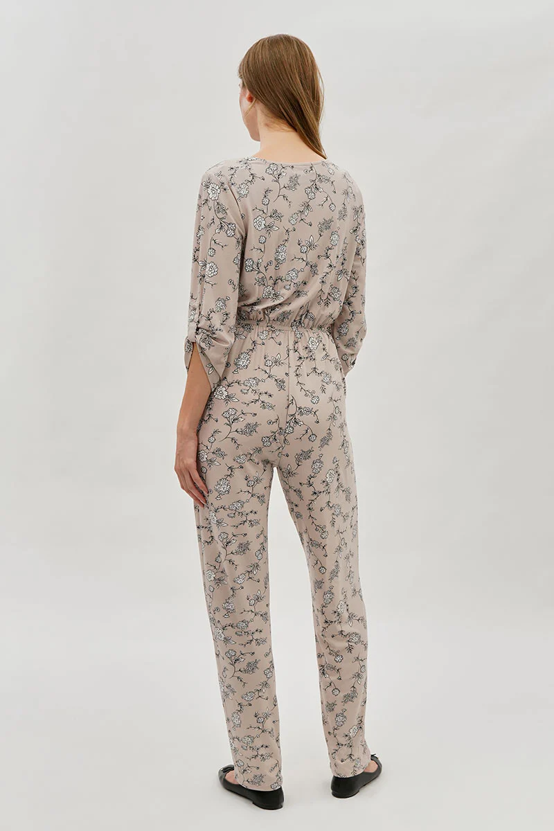 International INC Company Floral Print Half Zip Jumpsuit - Beige - Image 3