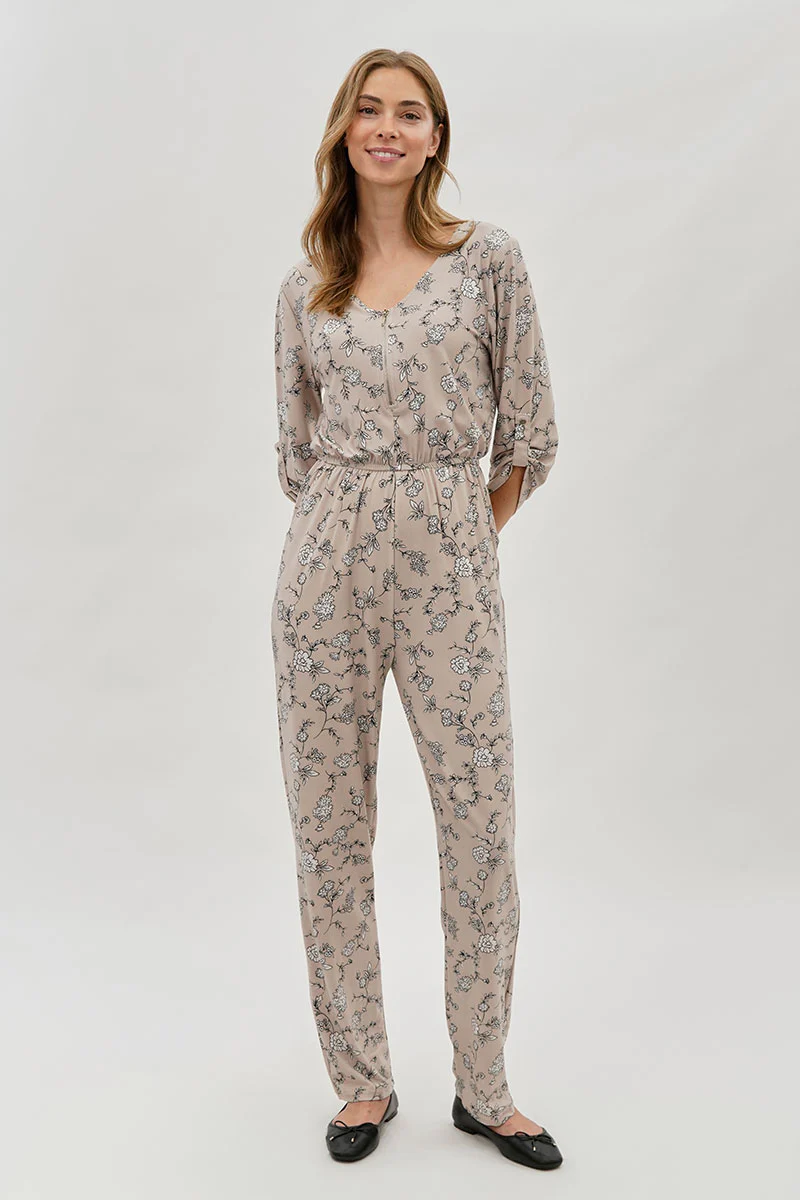 International INC Company Floral Print Half Zip Jumpsuit - Beige - Image 5