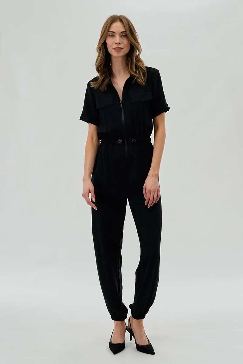 Stylexchange Vintage Zip Up Drawstring Waist Jumpsuit - Black
