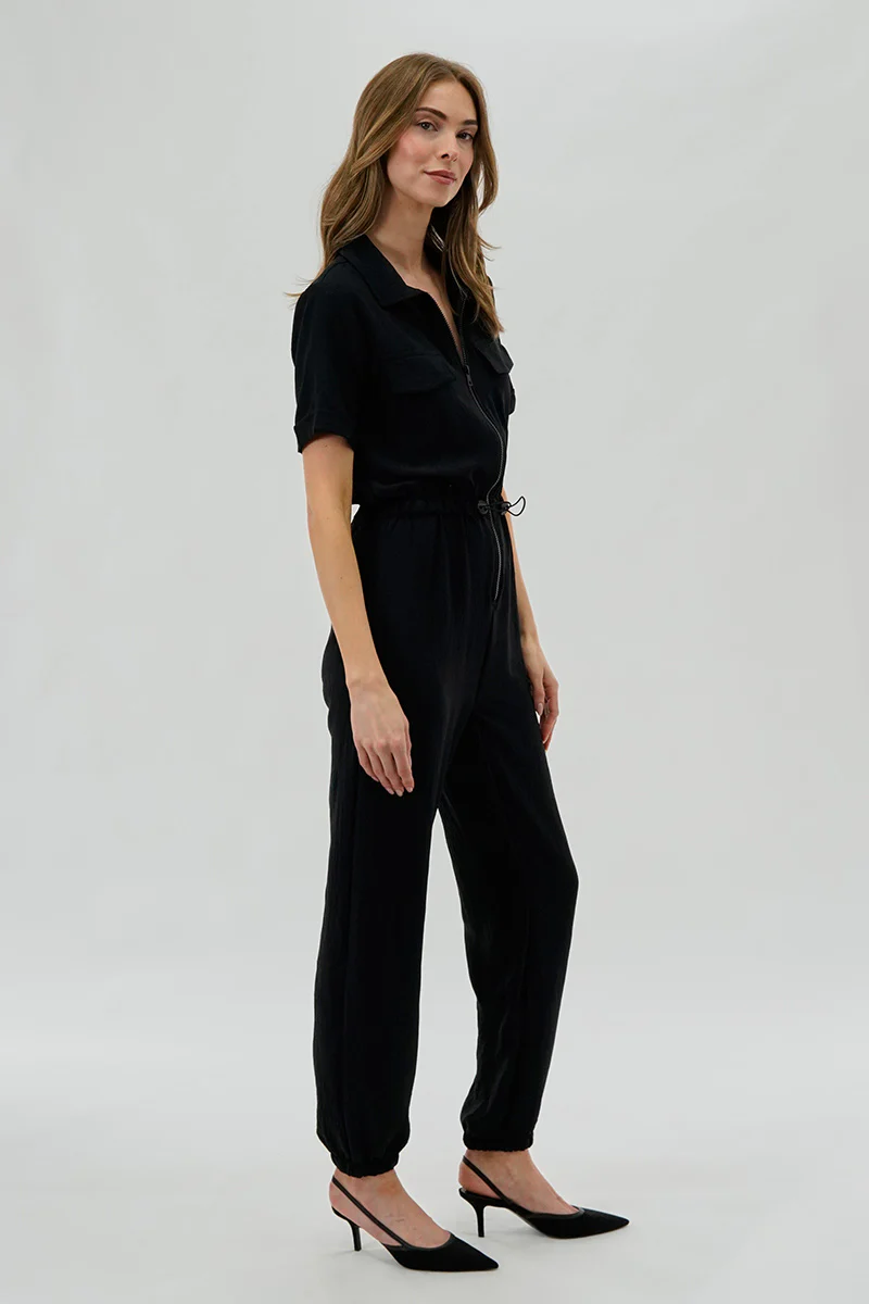 Stylexchange Vintage Zip Up Drawstring Waist Jumpsuit - Black - Image 2
