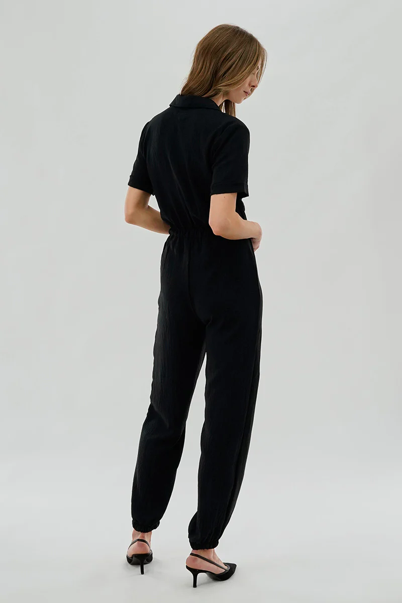 Stylexchange Vintage Zip Up Drawstring Waist Jumpsuit - Black - Image 3