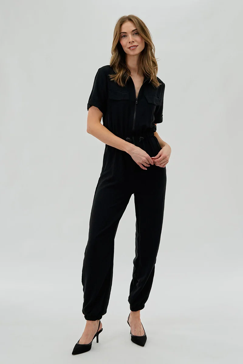 Stylexchange Vintage Zip Up Drawstring Waist Jumpsuit - Black - Image 5