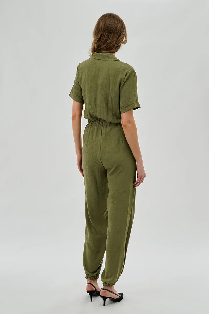 Stylexchange Vintage Zip Up Drawstring Waist Jumpsuit - Olive - Image 3