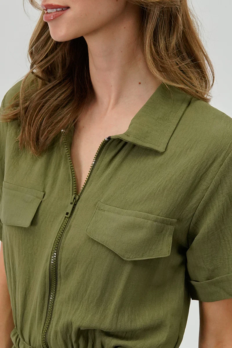 Stylexchange Vintage Zip Up Drawstring Waist Jumpsuit - Olive - Image 4