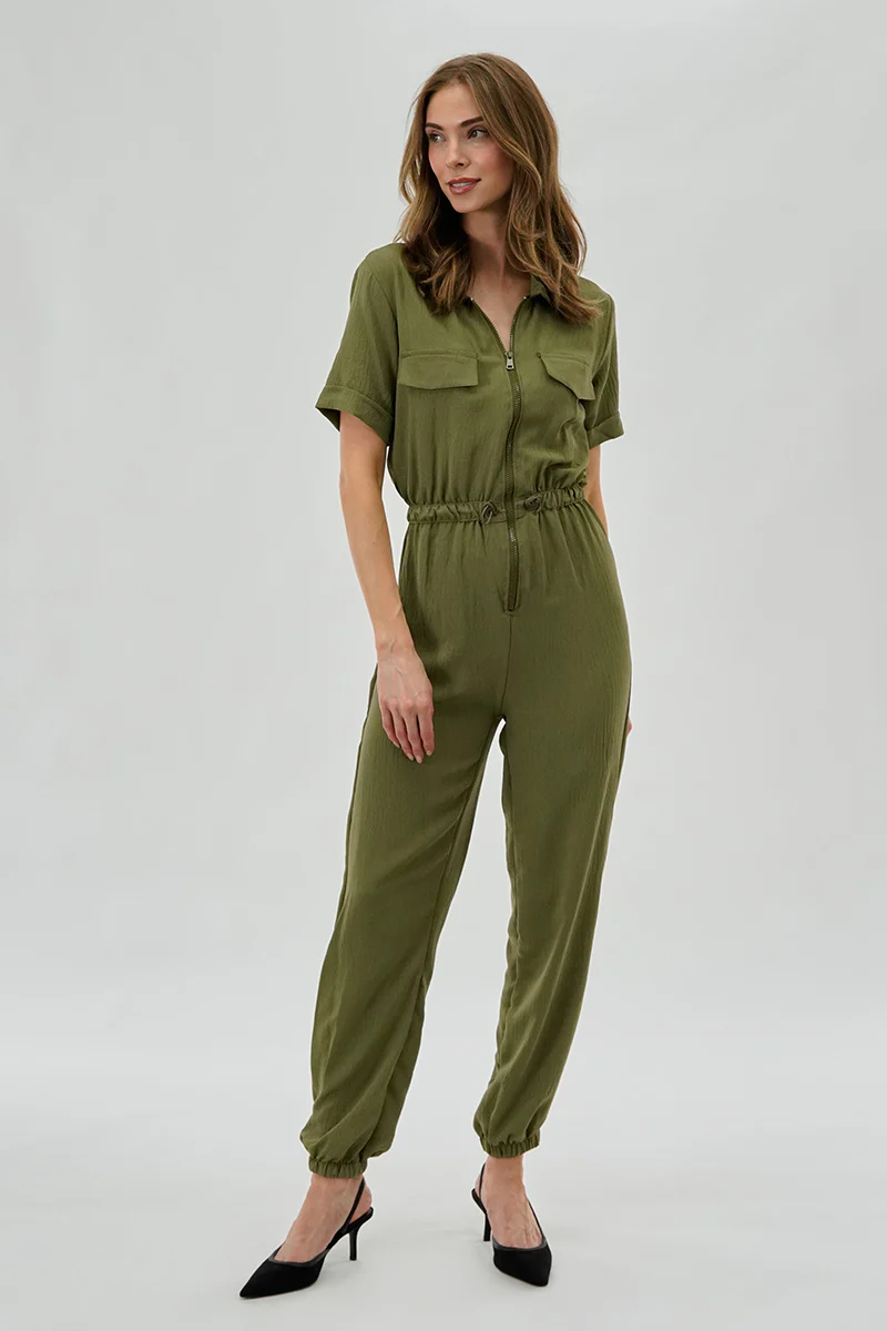 Stylexchange Vintage Zip Up Drawstring Waist Jumpsuit - Olive - Image 5