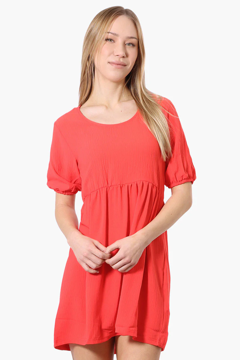 Urbanology Short Sleeve Babydoll Day Dress - Coral