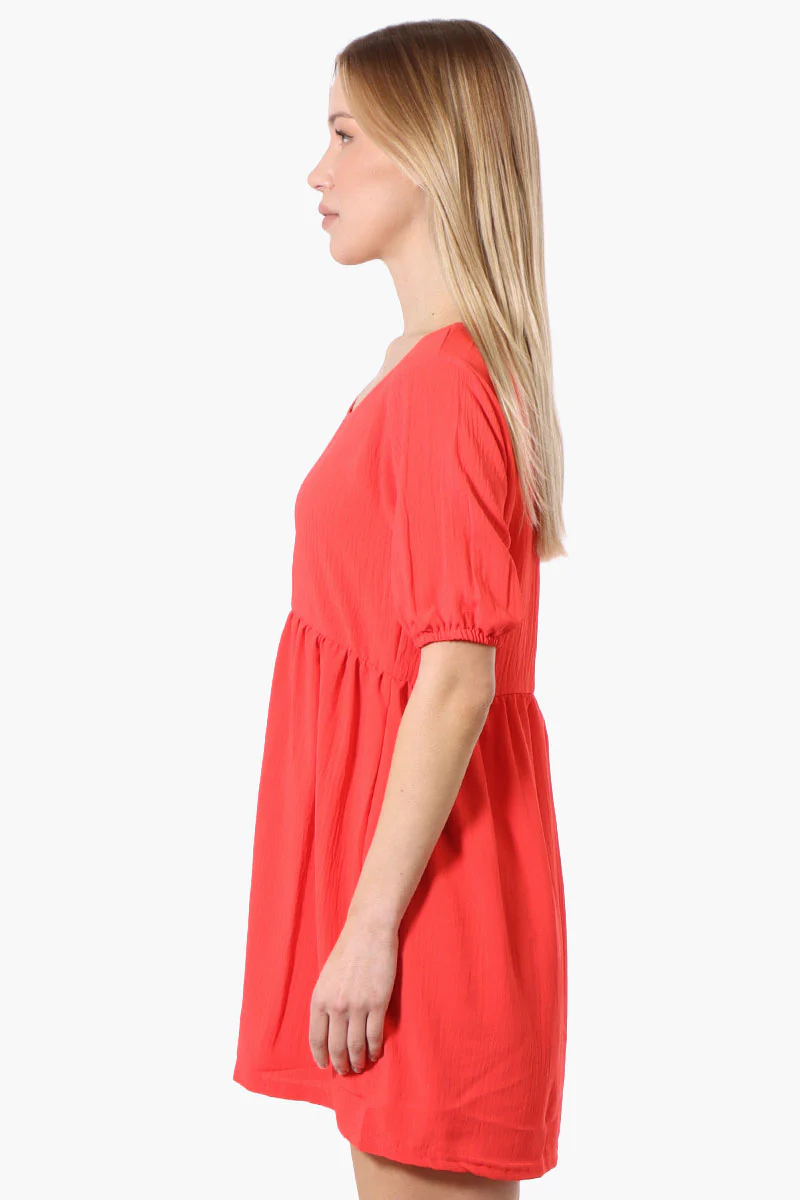 Urbanology Short Sleeve Babydoll Day Dress - Coral - Image 2