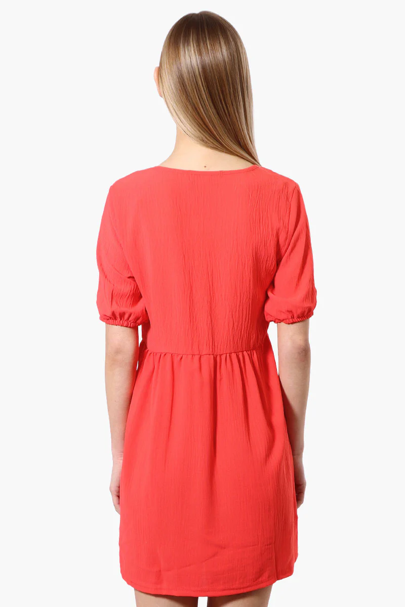 Urbanology Short Sleeve Babydoll Day Dress - Coral - Image 3