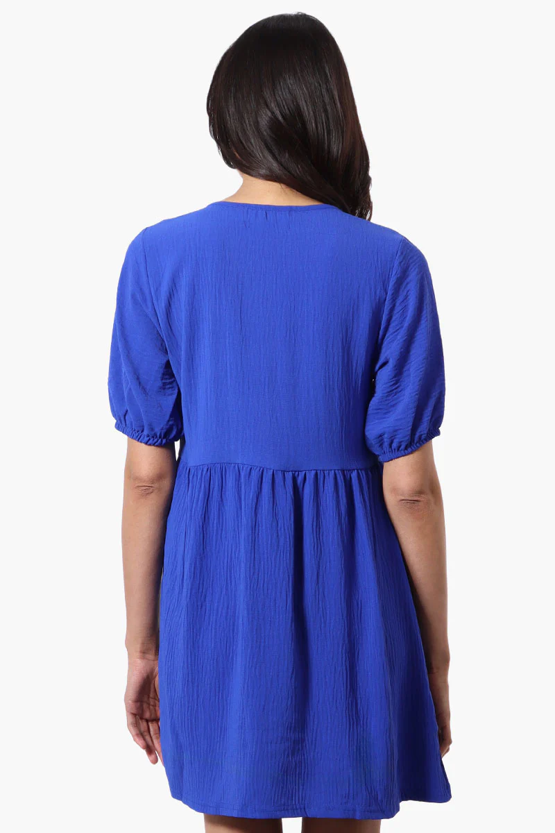 Urbanology Short Sleeve Babydoll Day Dress - Blue - Image 3