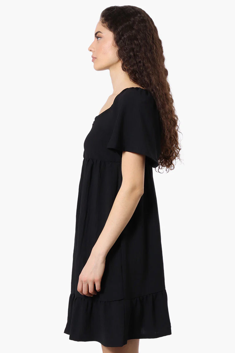 Urbanology Short Sleeve Smock Back Day Dress - Black - Image 2