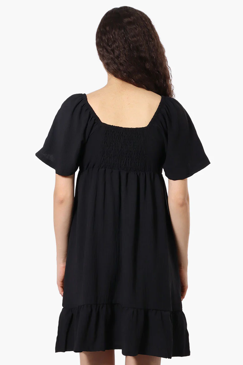 Urbanology Short Sleeve Smock Back Day Dress - Black - Image 3