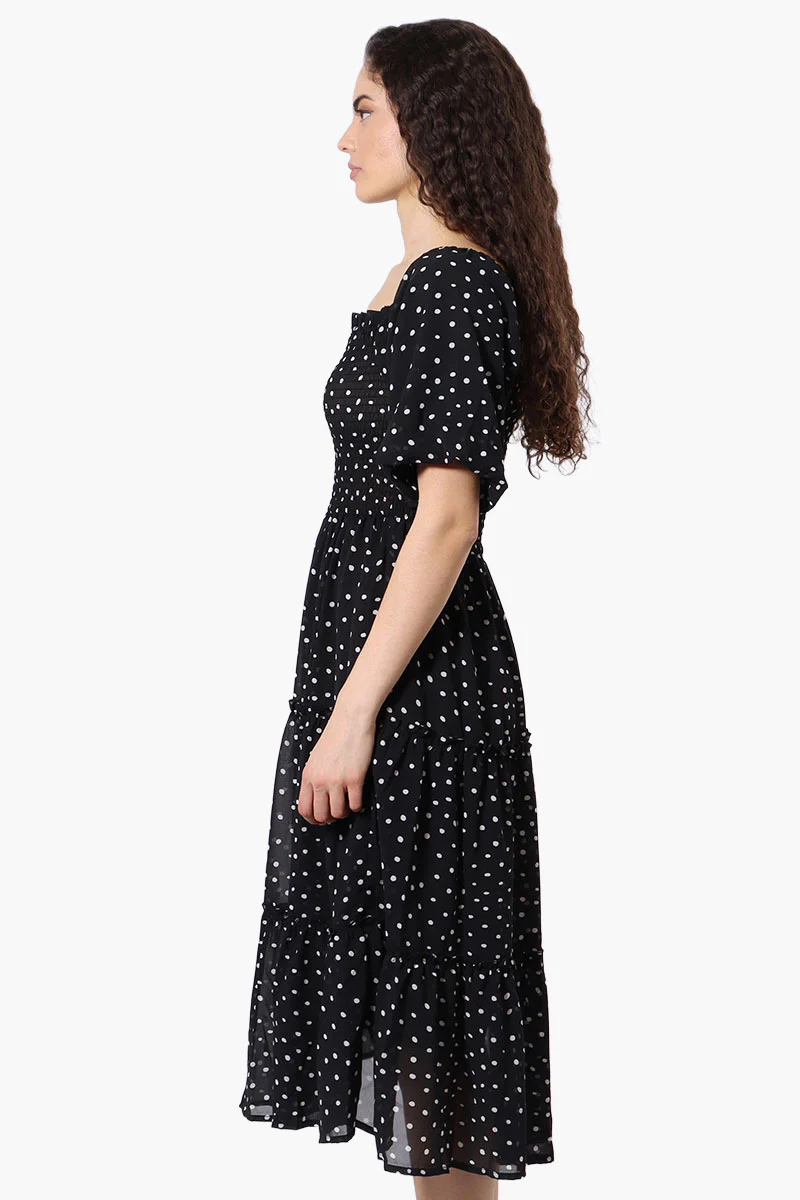 Limite Polka Dot Pattern Smocked Day Dress - Black - Image 2
