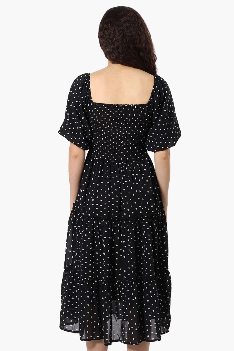 Limite Polka Dot Pattern Smocked Day Dress - Black - Image 3