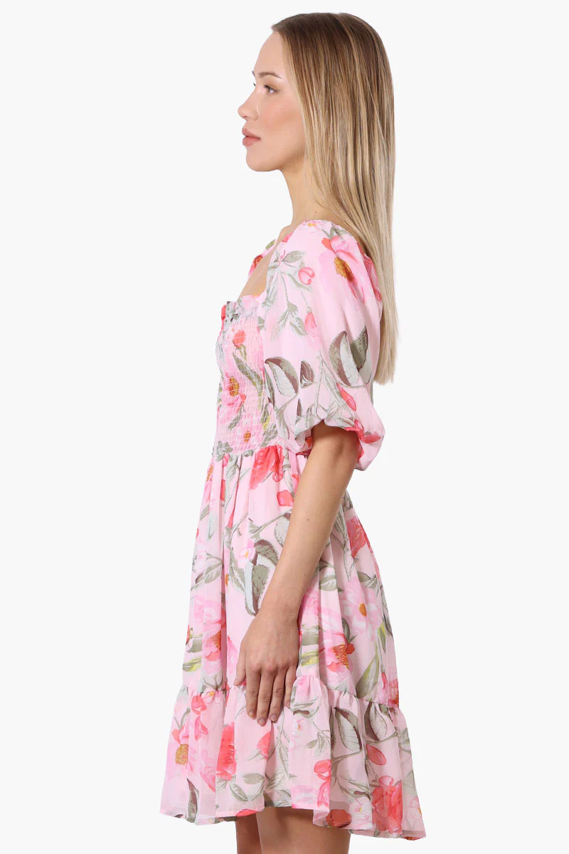Majora Floral Puff Sleeve Smocked Day Dress - Pink - Image 2