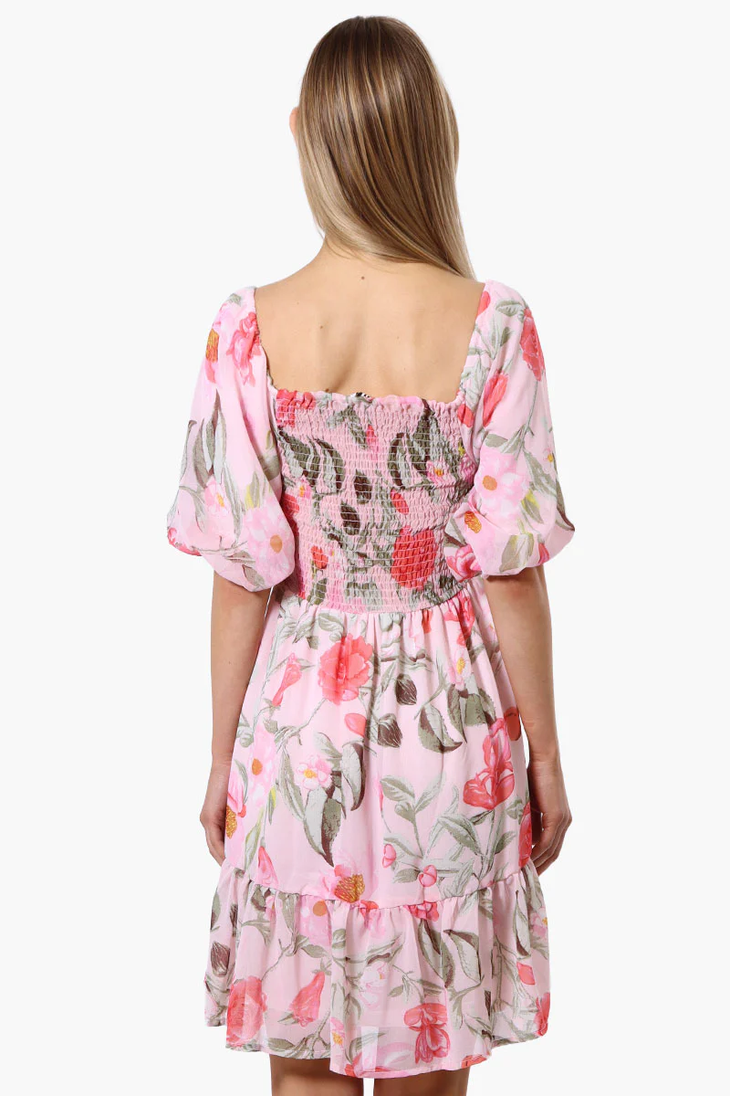 Majora Floral Puff Sleeve Smocked Day Dress - Pink - Image 3