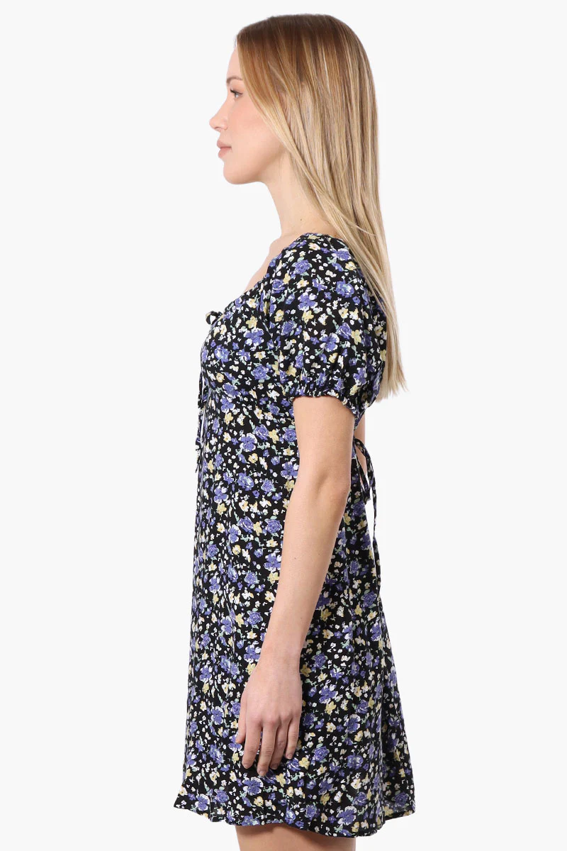 Beechers Brook Floral U Neck Short Sleeve Day Dress - Black - Image 2
