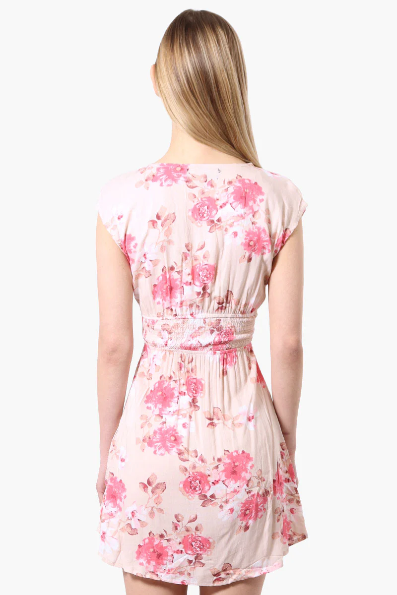 International INC Company Floral Smocked Waist Day Dress - Pink - Image 3