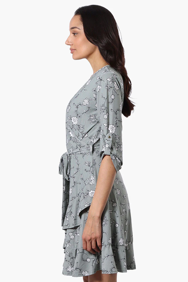 International INC Company Floral Belted Crossover Day Dress - Mint - Image 2