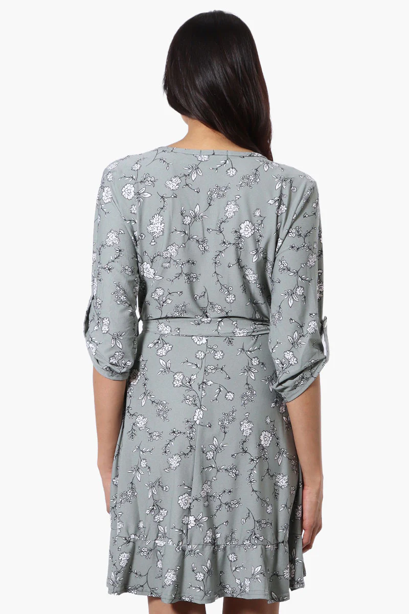 International INC Company Floral Belted Crossover Day Dress - Mint - Image 3