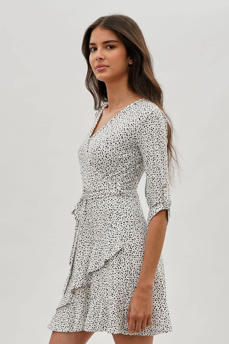 International INC Company Belted Polka Dot Print Day Dress - White - Image 2