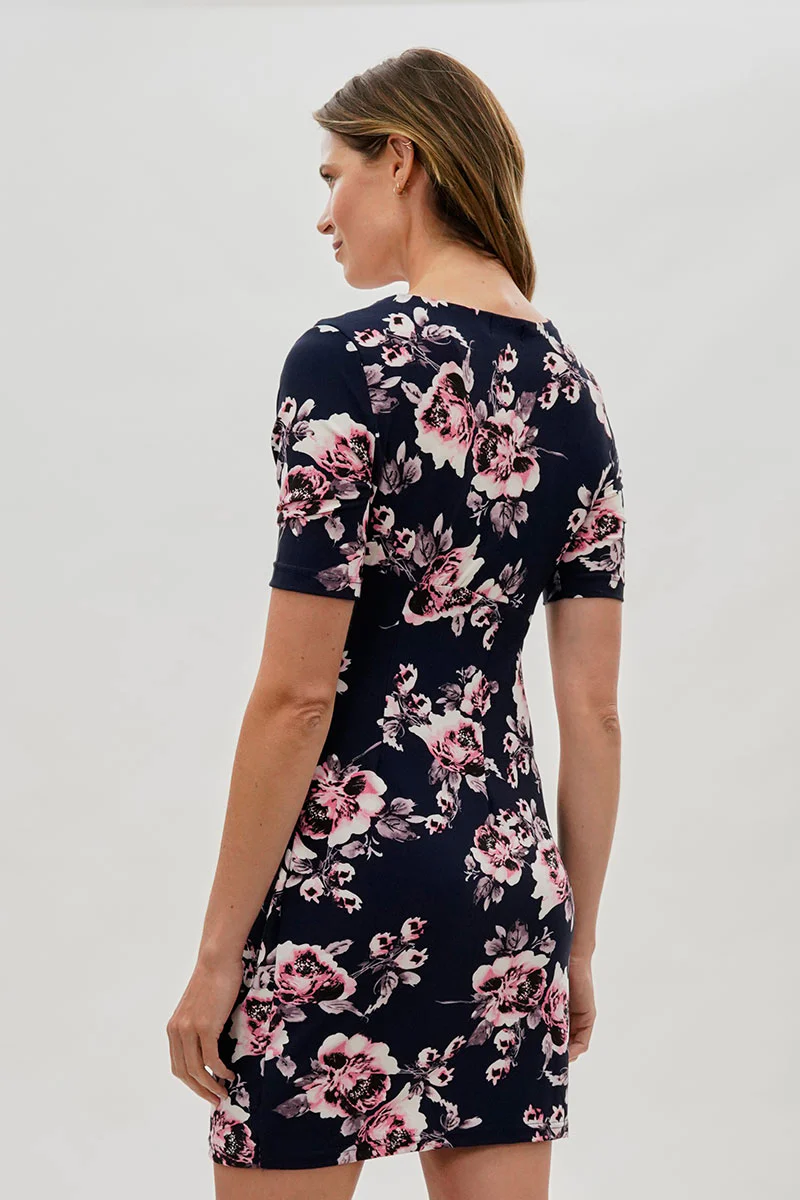 International INC Company Floral Short Sleeve Day Dress - Navy - Image 3