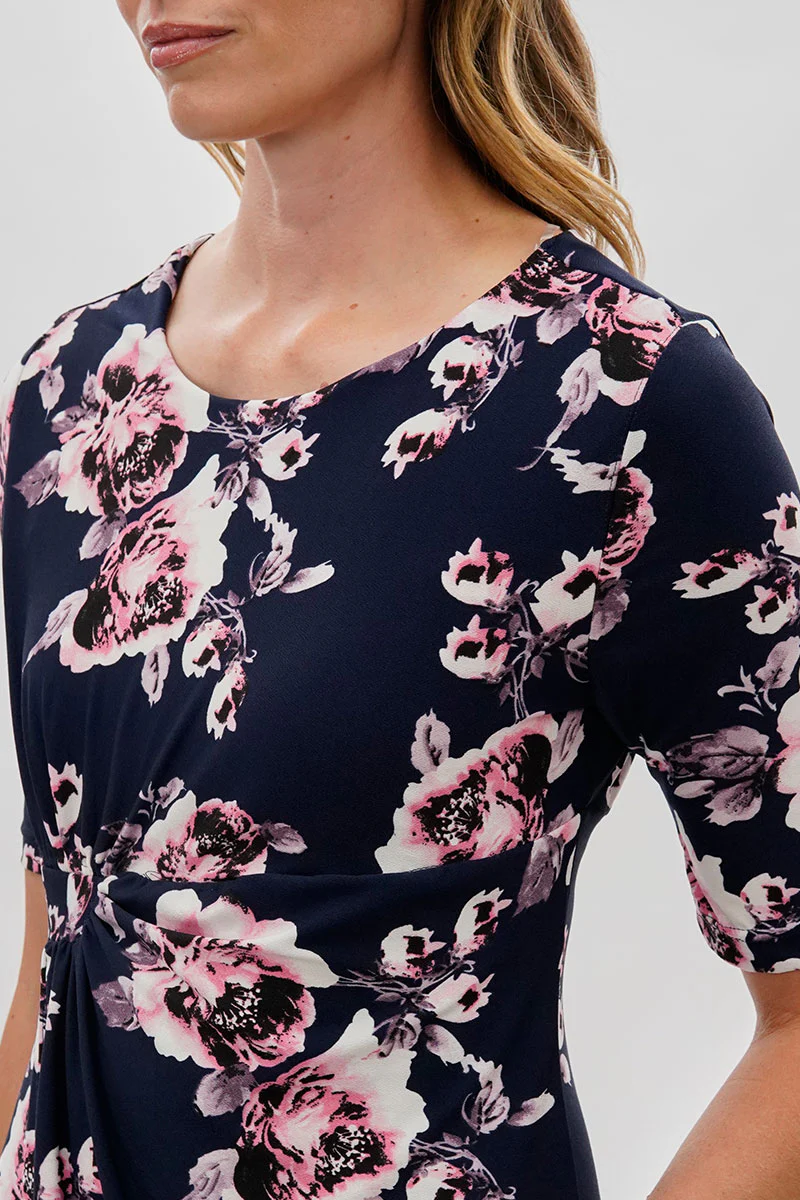 International INC Company Floral Short Sleeve Day Dress - Navy - Image 4