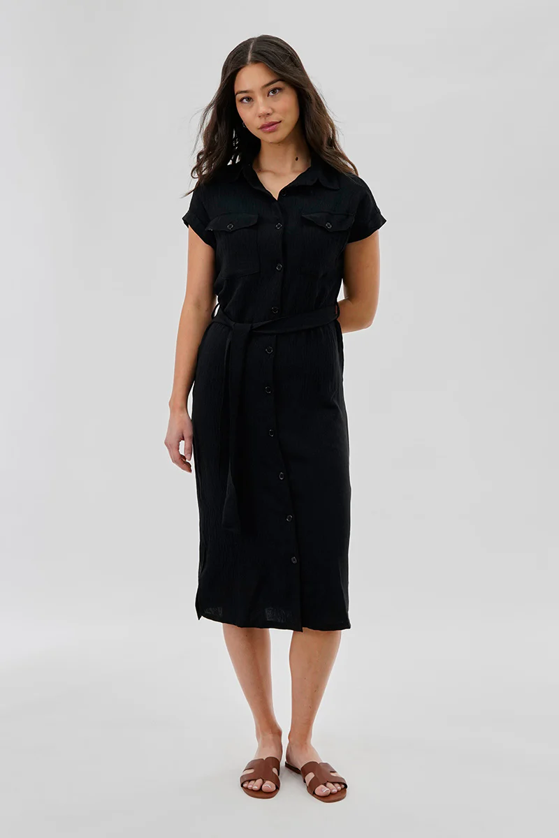 Stylexchange Vintage Belted Button Up Midi Dress - Black