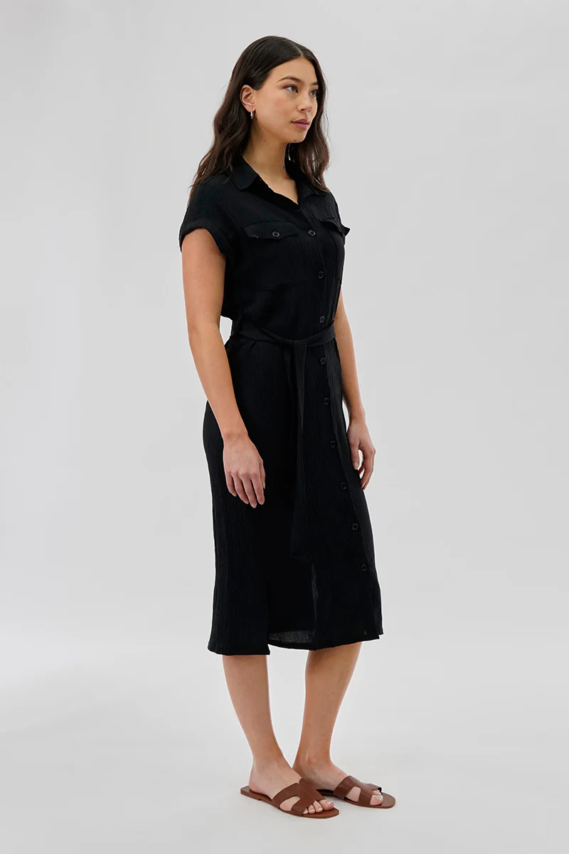 Stylexchange Vintage Belted Button Up Midi Dress - Black - Image 2