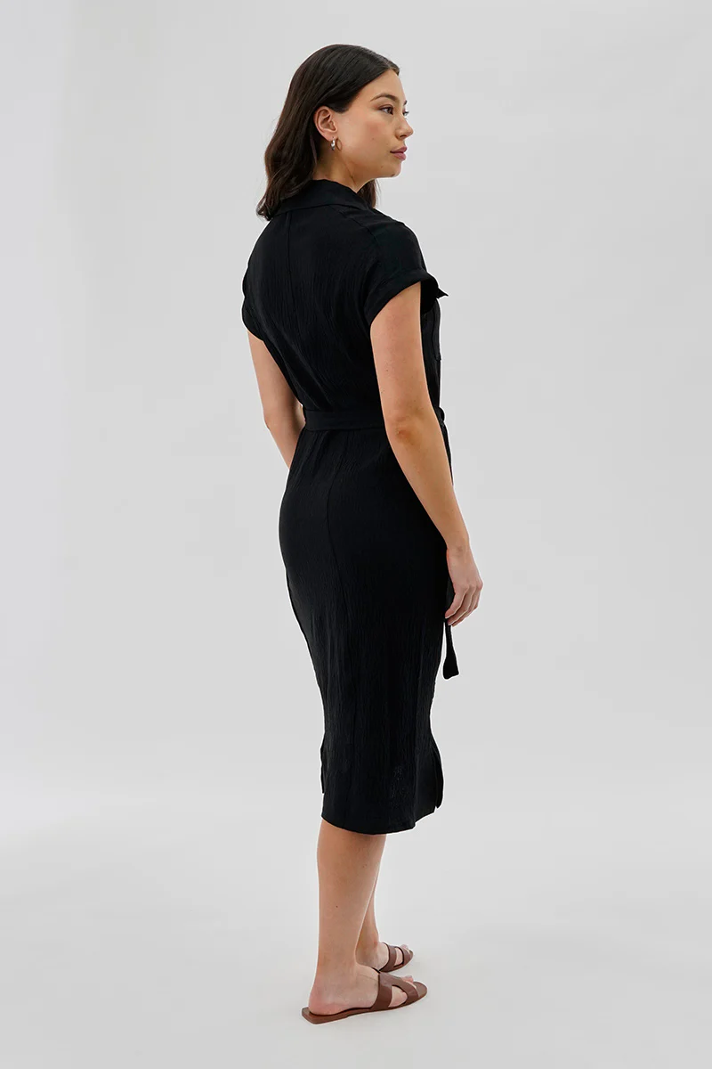 Stylexchange Vintage Belted Button Up Midi Dress - Black - Image 3