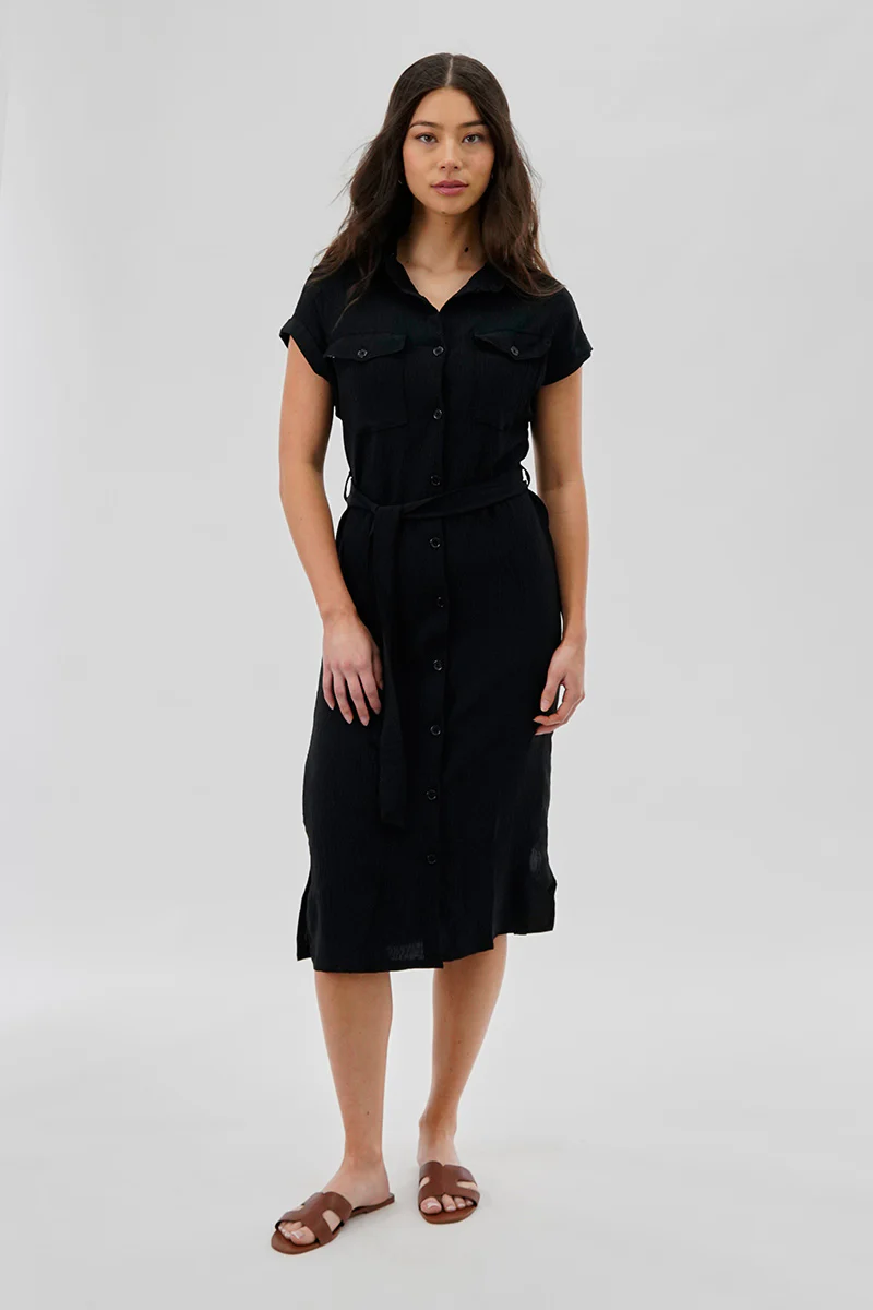 Stylexchange Vintage Belted Button Up Midi Dress - Black - Image 5
