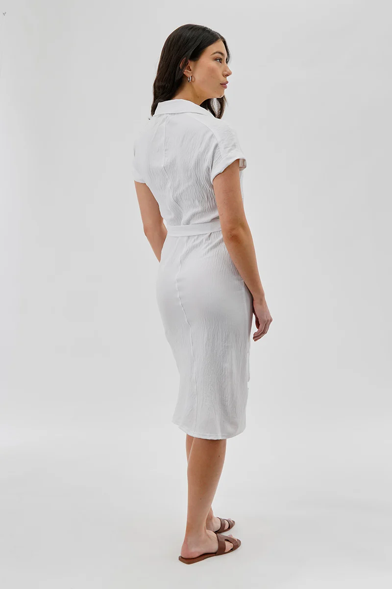 Stylexchange Vintage Belted Button Up Midi Dress - White - Image 3