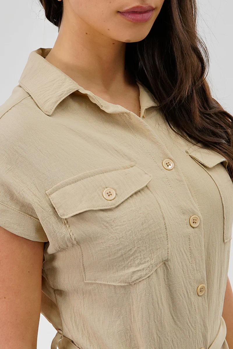 Stylexchange Vintage Belted Button Up Midi Dress - Beige - Image 4