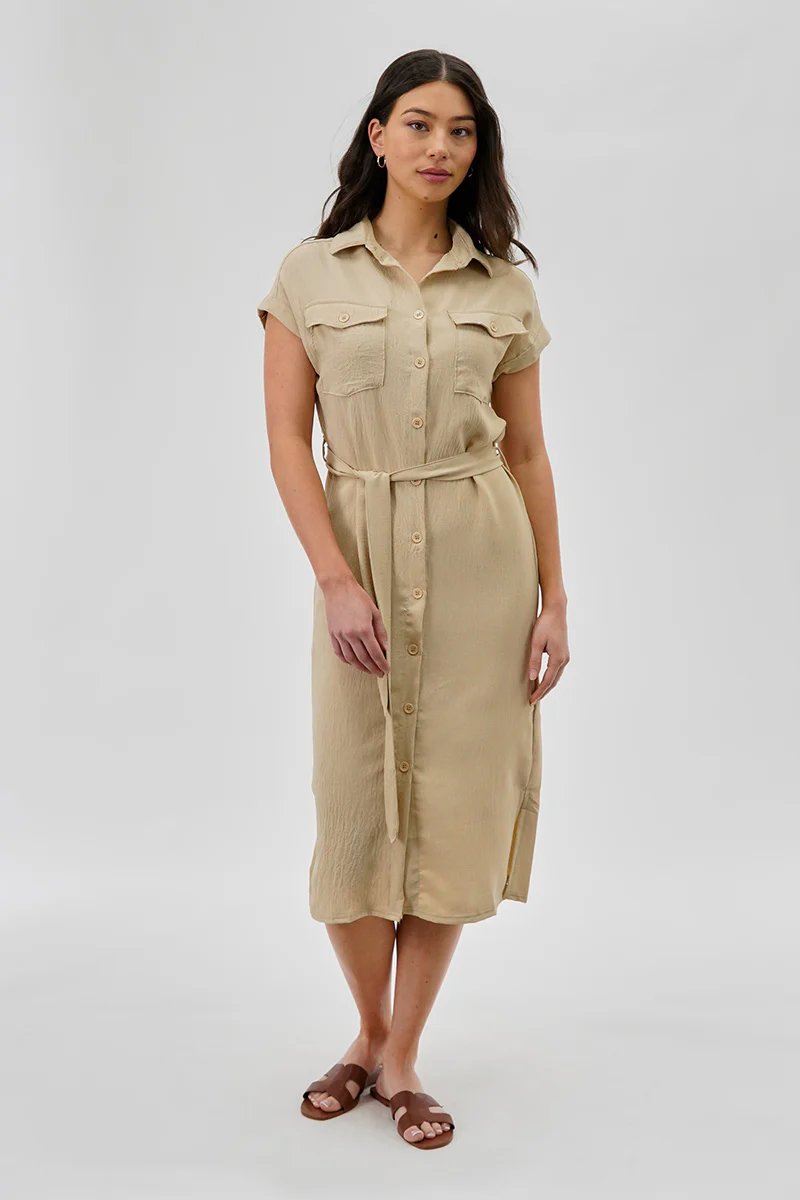 Stylexchange Vintage Belted Button Up Midi Dress - Beige - Image 5