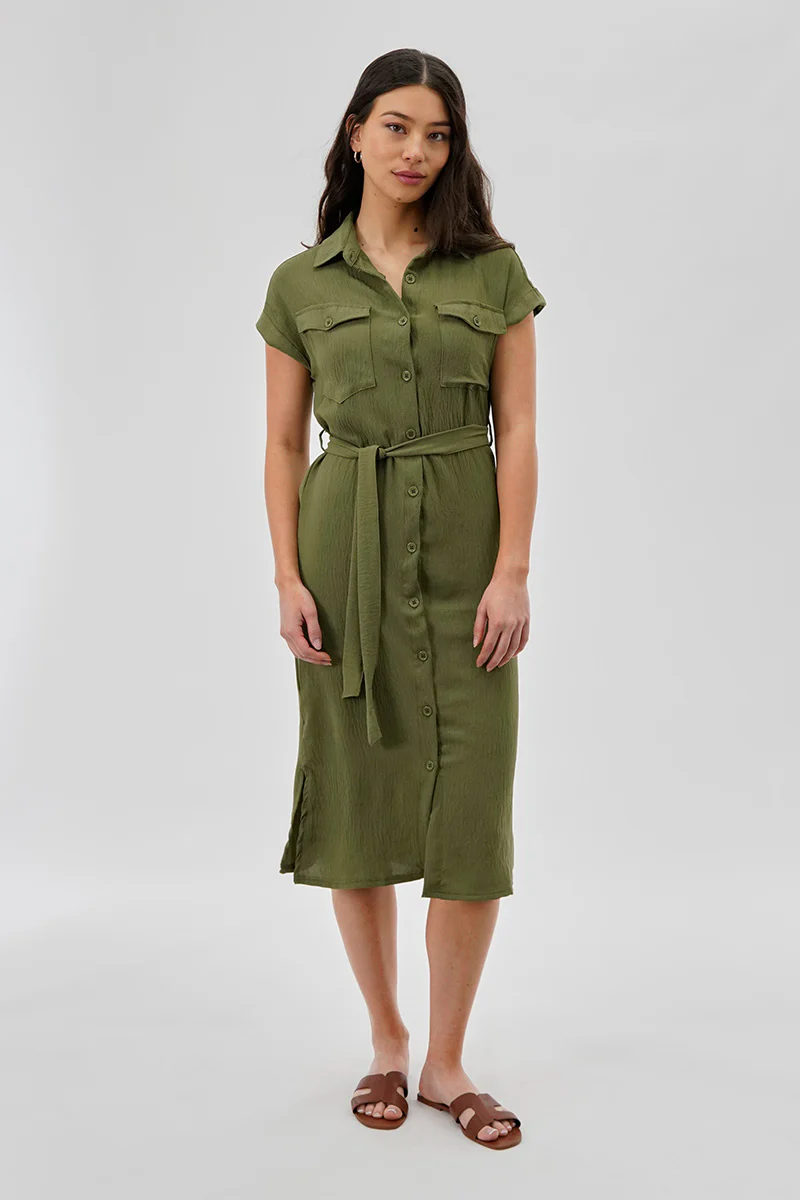 Stylexchange Vintage Belted Button Up Midi Dress - Olive