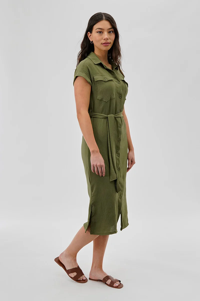 Stylexchange Vintage Belted Button Up Midi Dress - Olive - Image 2