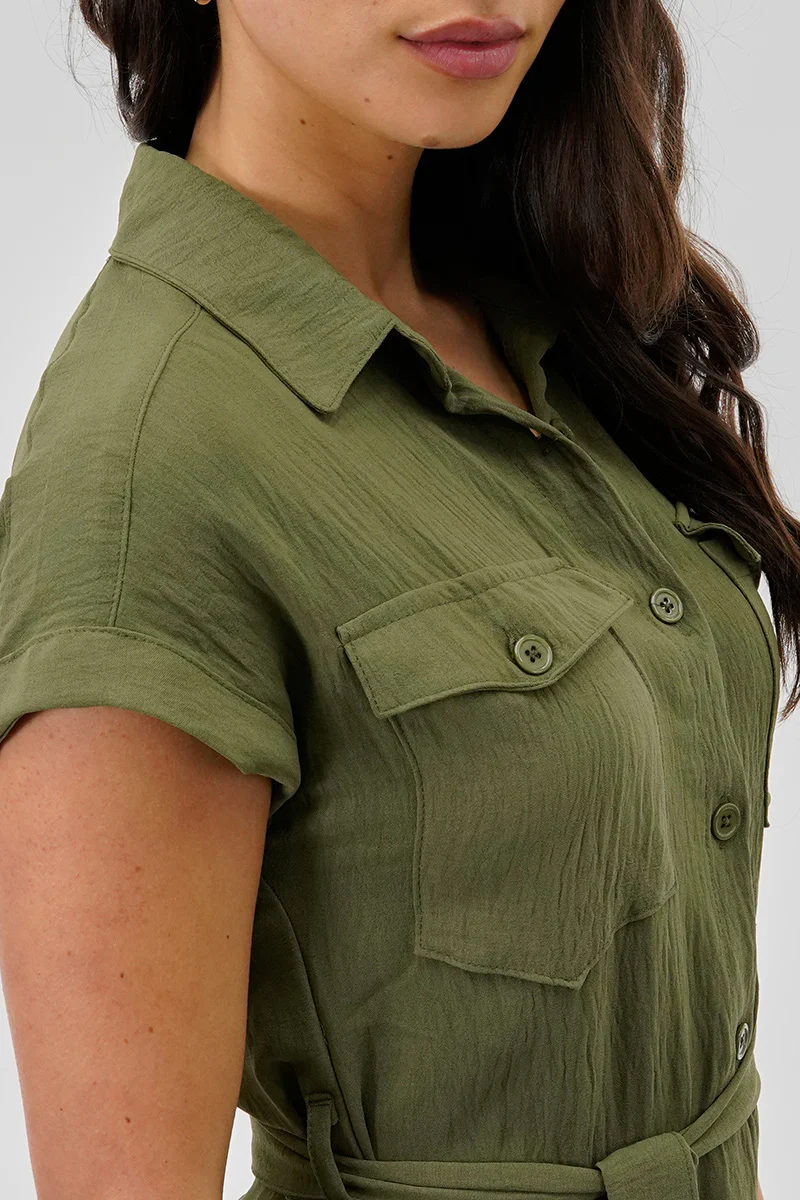Stylexchange Vintage Belted Button Up Midi Dress - Olive - Image 4