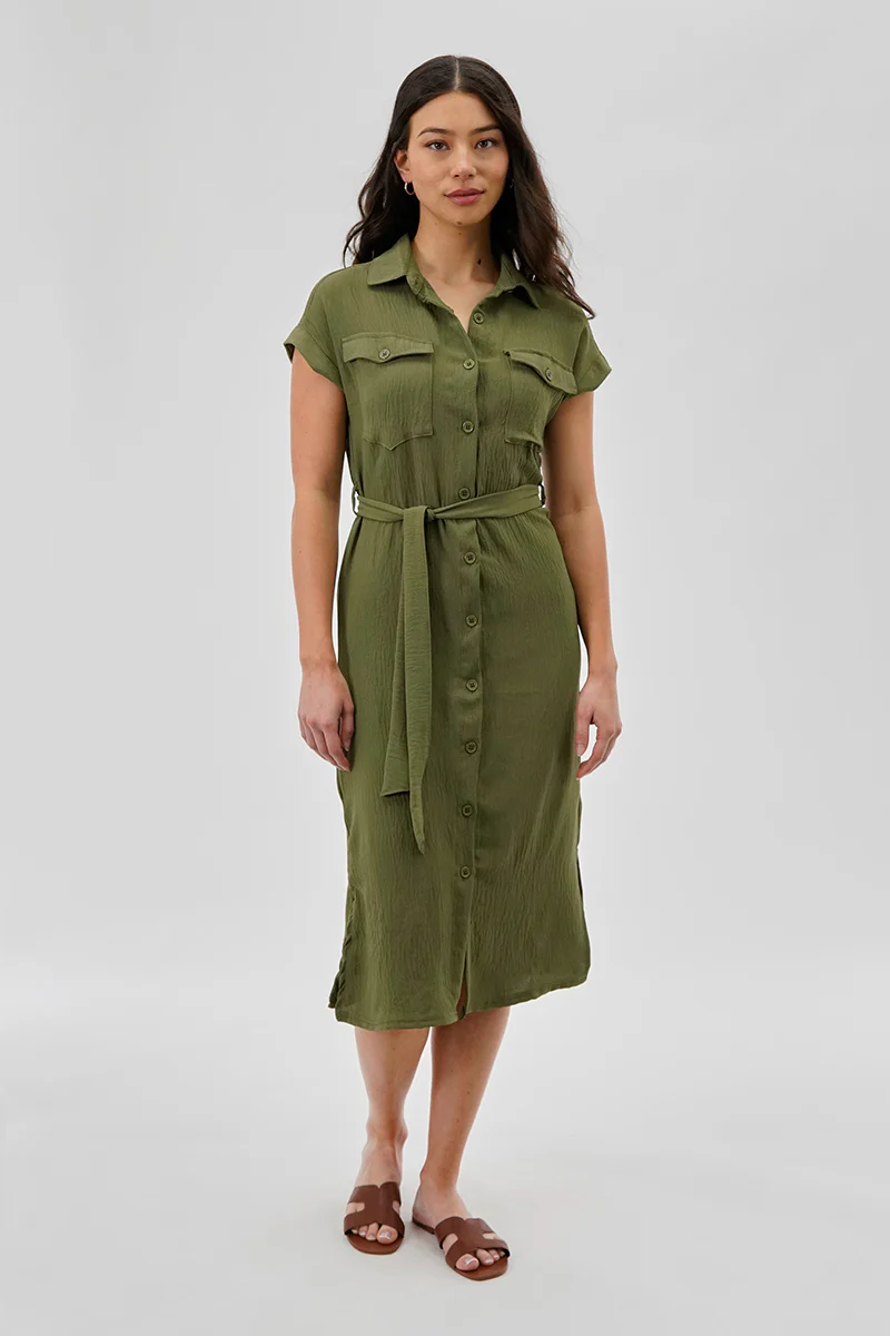 Stylexchange Vintage Belted Button Up Midi Dress - Olive - Image 5