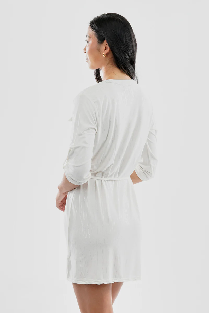 International INC Company Patterned Tie Waist Half Zip Day Dress - White - Image 3
