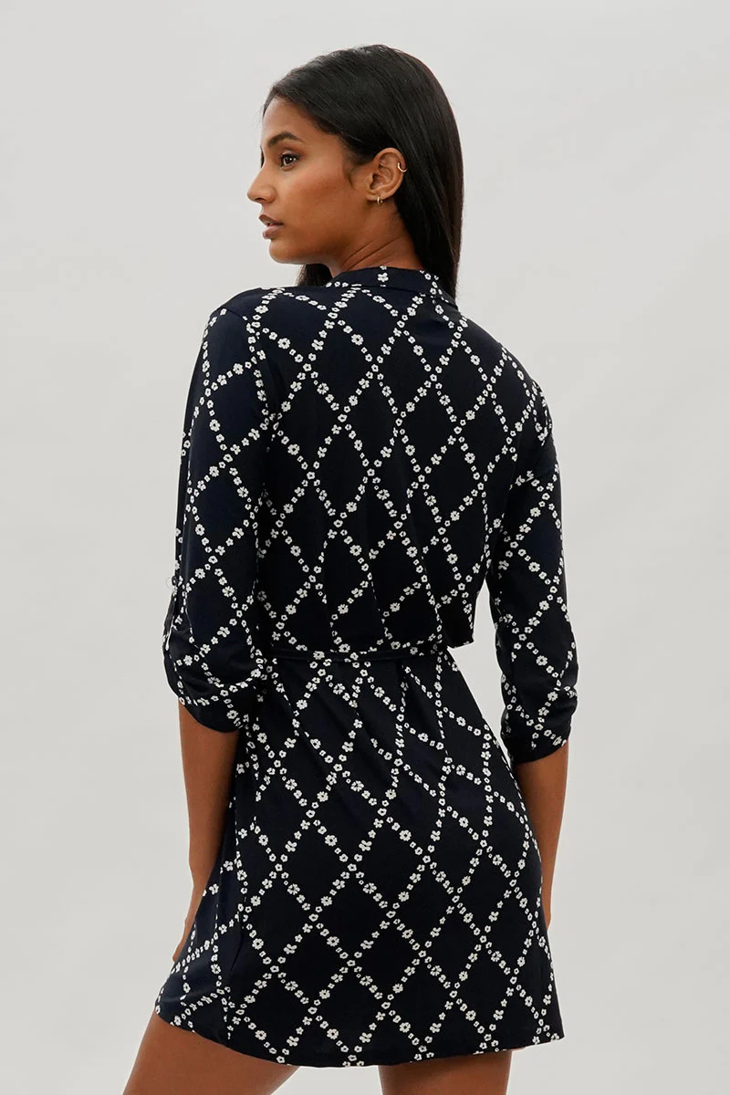 Beechers Brook Floral Tie Waist Half Zip Day Dress - Navy - Image 3